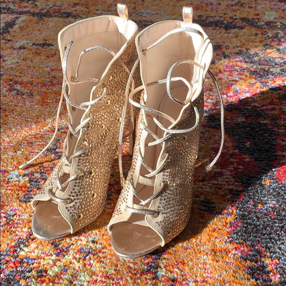 Gold Lace-Up Heels